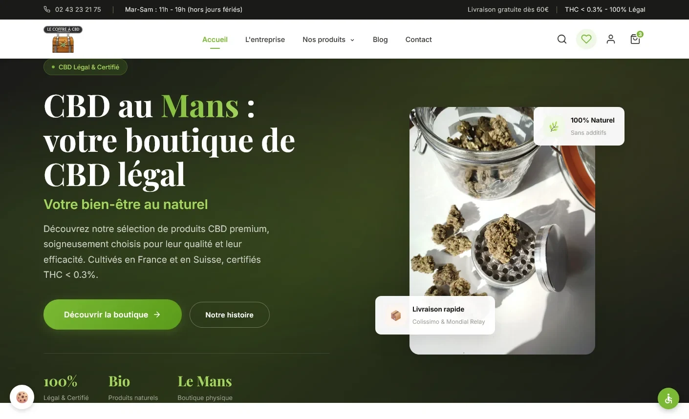 Refonte du site e-commerce sur mesure du Coffre à CBD au Mans par Sarthewebconsulting