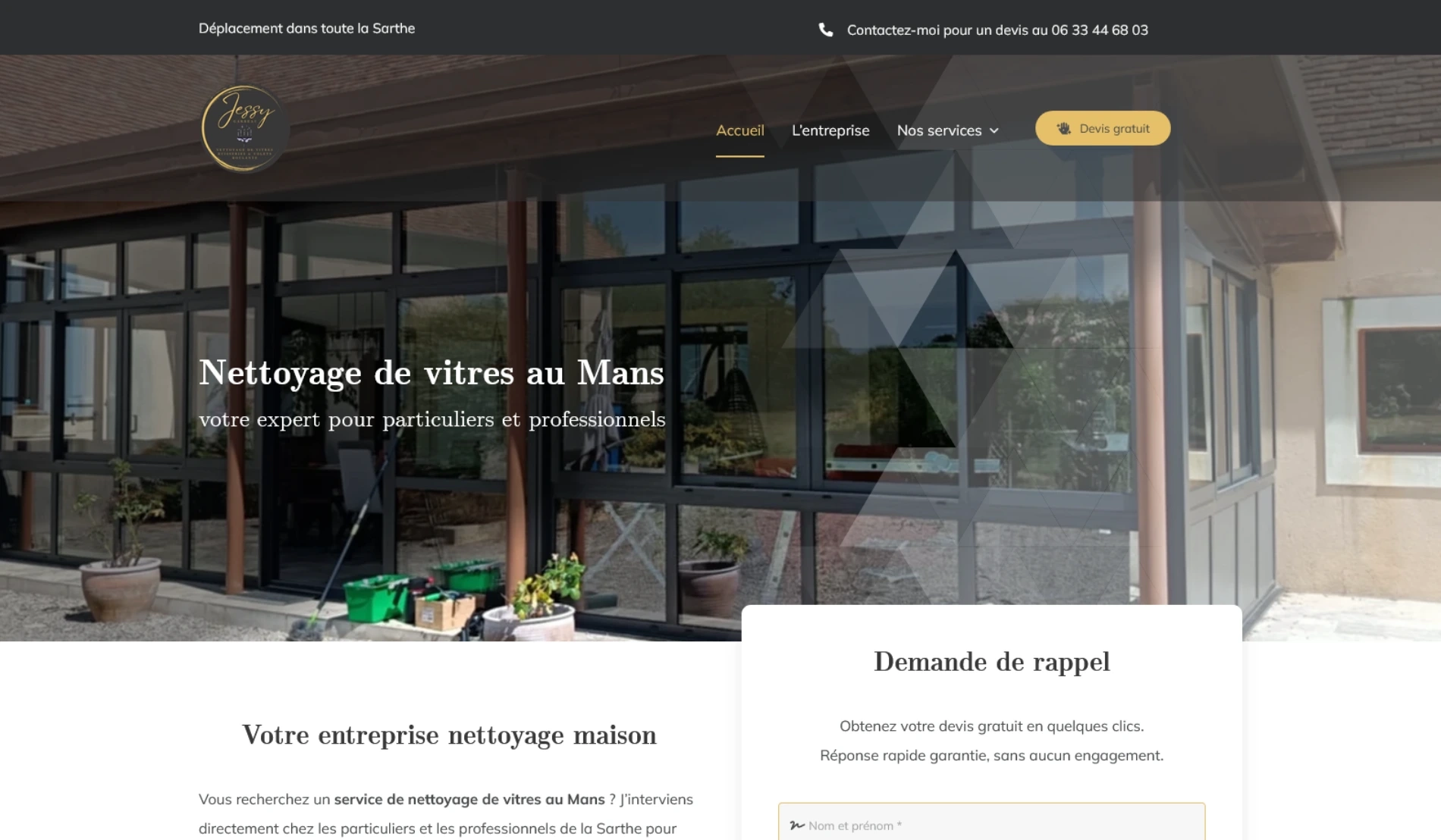 Création de site internet et référencement SEO pour Jessy Garreau, laveur de vitres en Sarthe, par Sarthewebconsulting